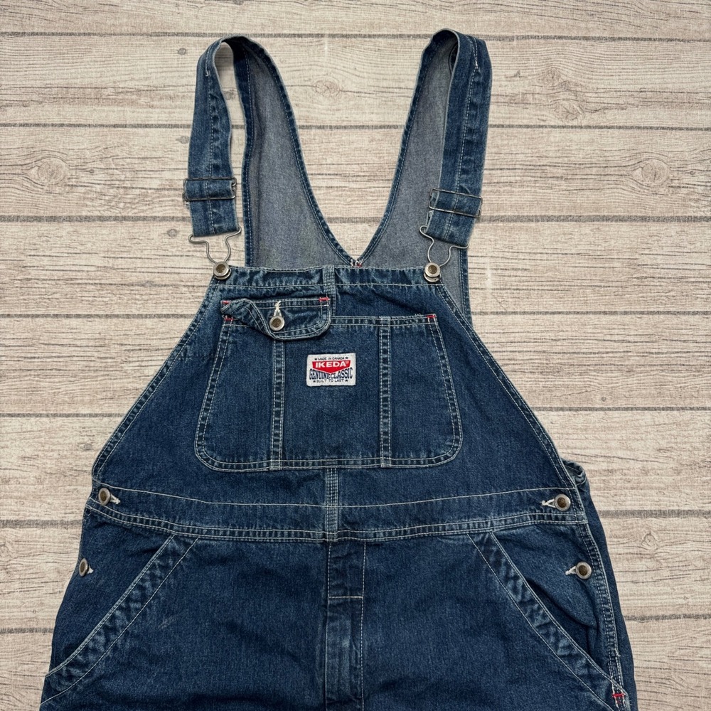 Vintage Ikeda Bib Overalls Mens L Blue Denim Dark Wash Carpenter Workwear Canada